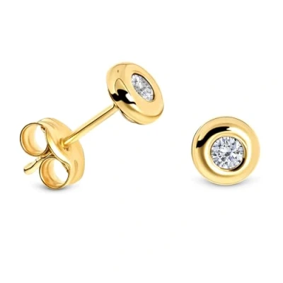 Abbildung von MIORE Schmuck, Ohrringe Damen, Ohrstecker Gold 375 9 Kt Gelbgold, Damenohrringe mit Solitär Zirkonia in Zargenfassung, goldene Ohrschmuck