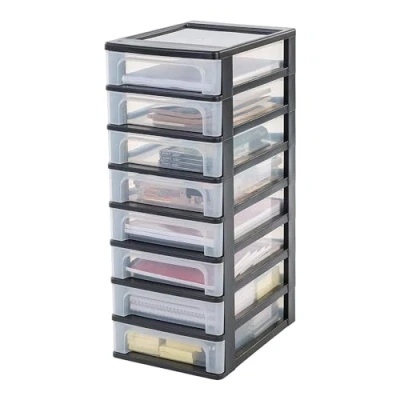 Abbildung von Iris Ohyama, Kunststoff Schubladenbox mit 8 flachen Schubladen, Schwarz, Easy Pull System, A4, A5 &amp; A6 Format, Schreibtisch Organizer für Büro, Schule, Schreibwaren, BPA frei, Schubladenschrank,