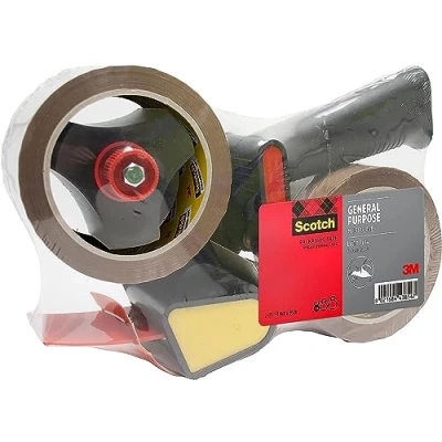 Abbildung von Abroller mit Pistolengriff + Scotch Allzweck Klebeband, Geräuscharm, Braun, 50 mm x 66 m, 1 2 Rollen/Packung