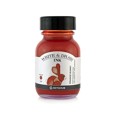Abbildung von Octopus Write and Draw Ink 549 Orange Bunny, wasserfeste Tinte zum Schreiben und Zeichnen, Kalligraphietinte, lichtechte Zeichentusche für Füllhalter, orange, 50 ml