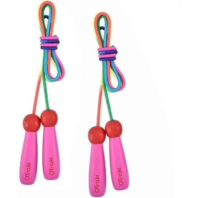 Abbildung von OTraki Rope Skipping Seil Springseil Kinder Verstellbare 2 Stück Mit Holzgriff und Baumwollseil Ropes für Jungen Mädchen Fitness Spiel Knochenentwicklung zu fördern 250CM (Rosa)