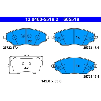 Abbildung von ATE 13.0460 5518.2 Bremsbelagsatz mit akustischer Verschleißwarnung Anti Quietsch Blech CHEVROLET: Aveo Hatchback, Saloon