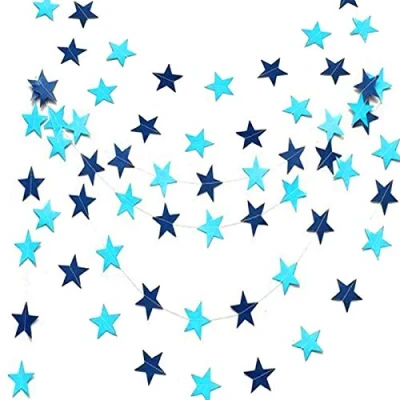 Abbildung von Stern Papier Girlande Blau Deko, Hängend Sterngirlande, Dekorationen für Geburtstag, Geburtstagsdeko, Kindergeburtstag. Geburtstagsparty Dekoration Jungen 9 Meter