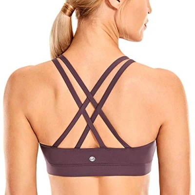 Abbildung von CRZ Yoga Damen Ohne Bügel Sport BH Gekreuzt Rücken Spaghetti Top Abnehmbare Pads Croptop Hellviolett L