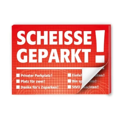 Abbildung von iSecur Notizblock Scheiße geparkt! für die Windschutzscheibe rot Block à 50 Blatt DIN A7 mehrere Auswahlmöglichkeiten zum Ankreuzen Verkehrssünder Verkehrsrowdys Parksünder dv_651