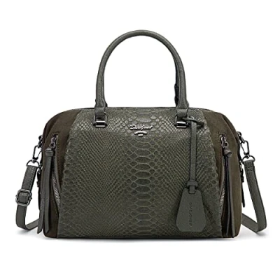 Abbildung von David Jones Damen Handtasche Bowling Frau Tasche PU Leder Schlange Elegante Henkeltasche Schultertasche Viele Fächer Mehrere Taschen Umhängetasche Tote Shopper Mode Elegant Grün