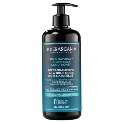 Abbildung von Kerargan Revitalisierender Conditioner mit Schwarzem Schlamm vom Toten Meer Vitalität &amp; Feuchtigkeit für Ölige Haare Gereizte Kopfhaut Reinigt Regeneriert Ohne Sulfate,GVO,Mineralöl 500ml