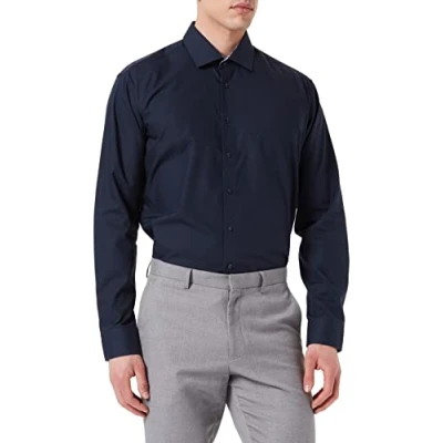 Abbildung von Seidensticker Herren Business Hemd Extra Slim Fit Bügelfrei Kent Kragen Langarm Patch 100% Baumwolle, Dunkelblau, 41 EU