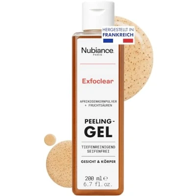 Abbildung von NUBIANCE Exfoclear 200ml Fruchtsäure Peeling für Gesicht und Körper Tiefenreinigendes Gel gegen Mitesser, fettige trockene Haut.