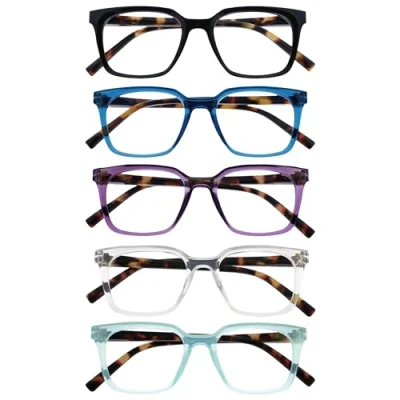 Abbildung von OPULIZE KOI Lesebrille 5er Pack Rechteckige Fassung Schwarz Blau Violett Durchsichtig Aqua Damen Herren Unisex Federscharniere RRRRR50 135CQ +3.50