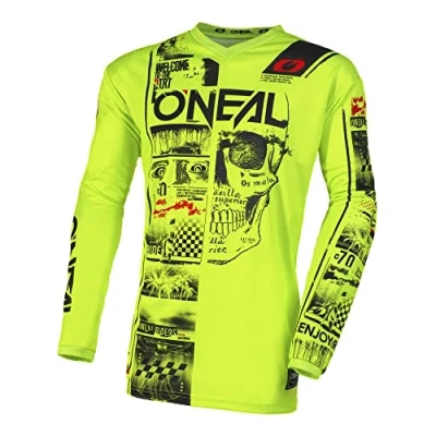 Abbildung von O&#039;NEAL Motocross Shirt Langarm MX MTB Mountainbike Passform für Maximale Bewegungsfreiheit, Eingenähter Ellbogenschutz Element Youth Jersey Attack V.23 Kinder Neon Gelb Schwarz Größe XL