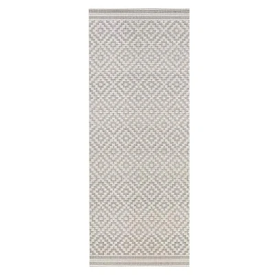 Abbildung von NORTHRUGS in und Outdoor Teppich Raute 80x200cm Wetterfest Modern Geometrisches Muster Allover Design Läufer für Balkon Terrasse Garten Wintergarten Wohnzimmerteppich Wasserfest Grau Creme