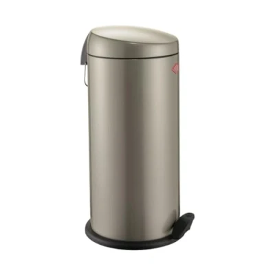 Abbildung von Wesco klassischer Tretabfallsammler CAPBOY MAXI in der Farbe neusilber, pulverbeschichtetes Stahlblech, Metalleinsatz aus 22 Liter Volumen, Kunststoff Fußtritt