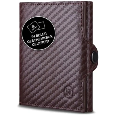 Abbildung von RUTAKO Slim Wallet mit RFID Schutz Kartenetui Herren &amp; Damen Kreditkartenetui klein Mini Geldbörse Portmonee Portemonnaie Geldbeutel Carbon Braun