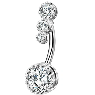 Abbildung von OUFER 14G 12 mm Bauchnabelpiercing Silber Lange Barbell 316L Chirurgenstahl Runden CZ Piercing Schmuck Belly Button Ring Navel Bar Jewelry Körperschmuck