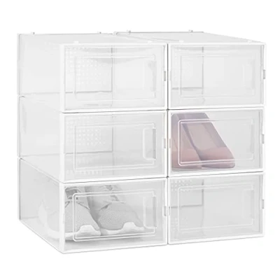 Abbildung von Navaris Schuhbox Set Schuhkarton Schuhkasten Aufbewahrung transparente Seiten und Frontöffnung platzsparend stapelbar mit 6 Boxen