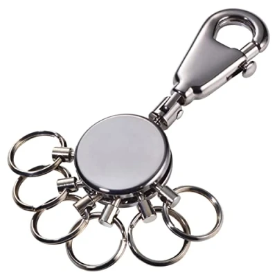 Abbildung von TROIKA PATENT Schlüsselorganizer Karabinerhaken Schlüsselorganisation mit abnehmbaren Ringen Schlüsselbund 6 ausklinkbare Ringe Messing, Metall verchromt black chrome