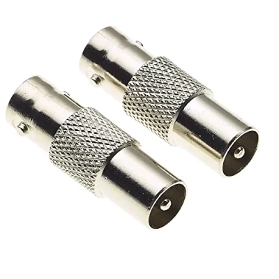 Abbildung von BNC Buchse auf TV Stecker Koax Adapter, 50 Ohm, vernickelt Messing Körper Adapter 2, Koaxial für Wi Fi Radios Externe Antennenanschluss 2 Stück
