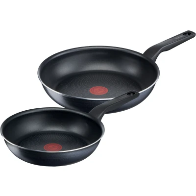 Abbildung von Tefal C38590 XL Force 2 teiliges Pfannenset 24/28 cm Antihaftversiegelung Thermo Signal Temperaturanzeiger Diffusion Base Pfannenboden Schwarz