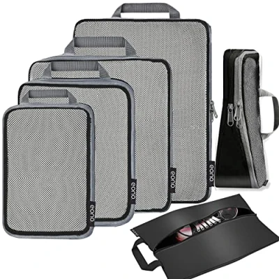 Abbildung von Eono Komprimierbaren Packwürfeln zur Organisation Ihres Reisegepäcks, Compression Packing Cube, Packtaschen Set &amp; Gepäck Organizer für Rucksack Koffer Net, 6 teilig