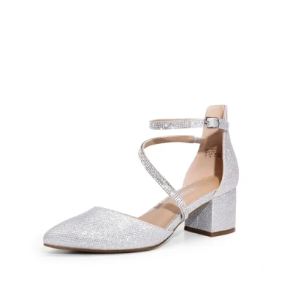 Abbildung von DREAM PAIRS Damen Pumps mit geschlossenem, spitzem Zehenbereich und niedrigem Blockabsatz, Knöchelriemen, Hochzeitsschuhe, Elegante Schuhe,Size 43,Silber,SDPU2354W