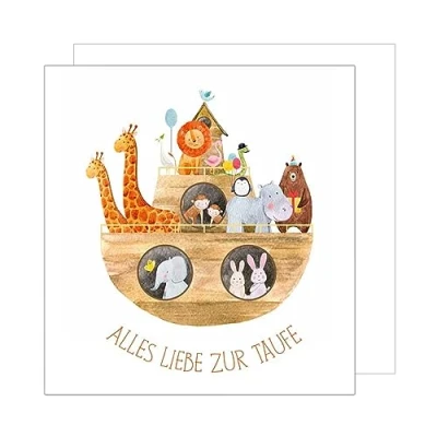 Abbildung von Edition Seidel Premium quadratische Glückwunschkarte zur Taufe mit Umschlag. Taufkarte Grusskarte Karte Alles Liebe Arche Noah Tiere Taufkind (ETQ101)