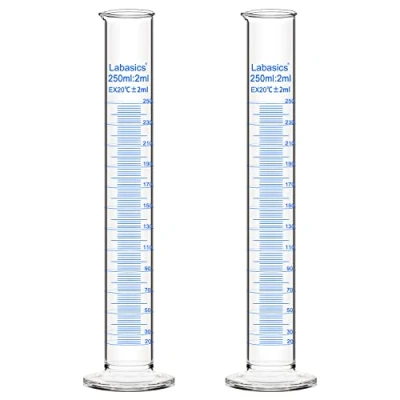 Abbildung von Labasics Messzylinder, 2er Pack 250 ml Borosilikatglas Messzylinder Laborzylinder Lab Graduated Cylinder