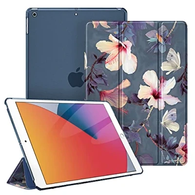 Abbildung von Fintie Hülle für iPad 10.2 Zoll (9. / 8. 7. Generation, Modell 2021/2020/ 2019) Ultradünn Schutzhülle mit transparenter Rückseite Abdeckung Cover Auto Schlaf/Wach, Blühender Hibiskus