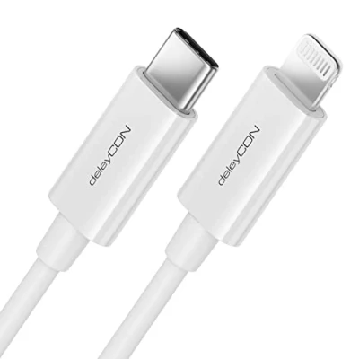 Abbildung von deleyCON 1m USB C auf Lightning 8 Pin Ladekabel Datenkabel Ultra Schnellladekabel MFi Zertifiziert für Apple iPhone 14 13 12 11 Pro Max Mini Power Delivery Weiß