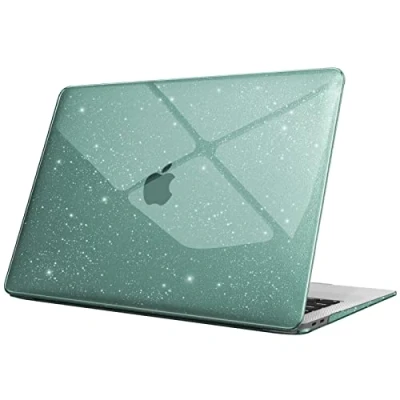 Abbildung von Fintie Hülle kompatibel mit MacBook Air 13 (2018 2020 Version) A2337(M1)/A2179/A1932, Ultradünne Hartschale Schutzhülle Snap Case, Nachtgrün(Glitzer)