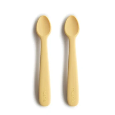 Abbildung von Mushie 2er Set Babylöffel für Kinder BPA freier Silikonlöffel Löffel Spülmaschinenfester Fütterlöffel Langlebiges Zubehör Kleinkinder Daffodil