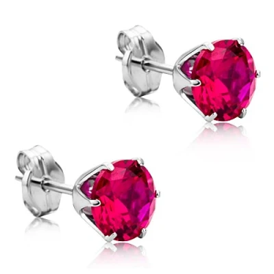 Abbildung von Orovi Ohrringe aus 9 Karat Weißgold (375) mit Rubin im Brillantschliff (1,47 Ct) Ohrstecker Gold Damen Edelstein in Krappenfassung Damenschmuck allergenfrei &amp; handgemacht (6,5x6,5 mm)