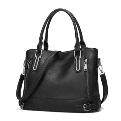 Abbildung von VINBAGGE Damen Handtasche Leder Henkeltasche Top Griff Tasche Vintage Weiches Umhängetasche Schultertasche für Frauen Schwarz