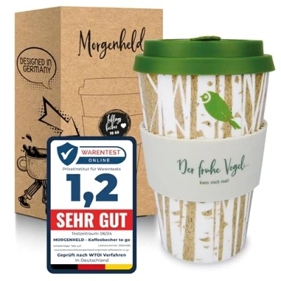Abbildung von Morgenheld Kaffeebecher to go, Porzellan Coffee go Becher mit Deckel 380ml, Forest