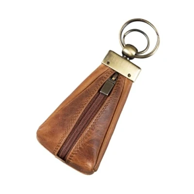 Abbildung von STILORD &#039;Enno&#039; Kleine Schlüsseltasche Leder Schlüsseletui Mini Geldbörse Schlüsselbeutel Vintage Schlüsselanhänger mit Reißverschlussfach und Schlüsselring, Farbe:Kara Cognac