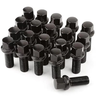 Abbildung von 20 Radschrauben Radbolzen I M14x1,5x28mm Kugelbund R13 SW 17mm Kompatibel mit Audi Volkswagen OEM RÄDERN (Schwarz)