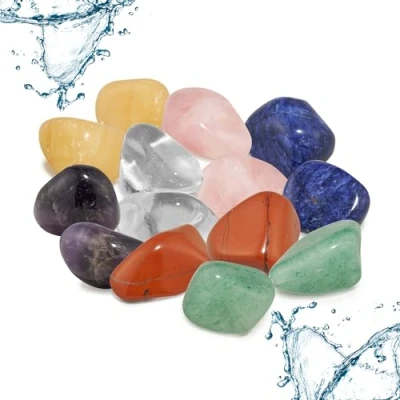 Abbildung von Große Wasserstein Mischung 100% natürliche Trommelsteine Heilsteine Set mit den 7 beliebtesten Chakra Steinen 300g Edelsteine für Trinkwasser Premium Wassersteine zur Wasseraufbereitung (300g)