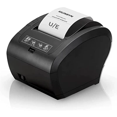 Abbildung von Thermodrucker Bondrukcer 80mm MUNBYN AUTO CUT Schublade Drucker, Hochgeschwindigkeits Drucken 230mm / sec, USB, Ethernet LAN Schnittstelle, kompatibel mit ESC/POS Druck Befehlen eingestellt EU Schwarz