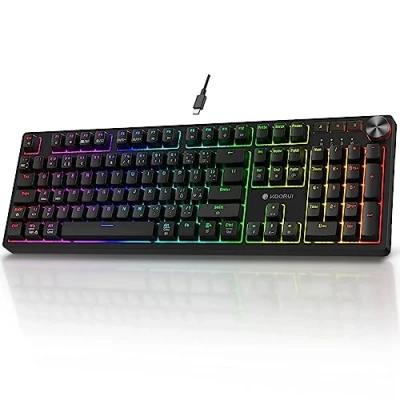 Abbildung von KOORUI Gaming Tastatur, Mechanisch Tastatur Deutsches Layout QWERTZ 104 Tasten 26 RGB Hinterleuchtet Kabelgebunden Keyboard für Windows MacOS Linux Blauer Schalter