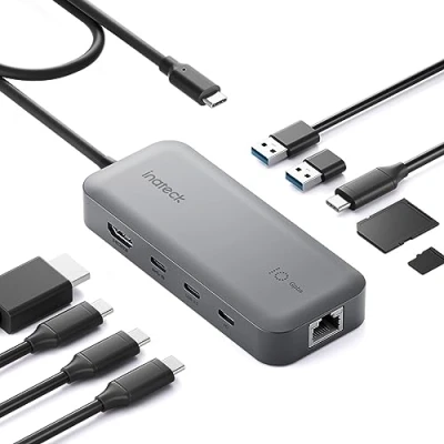Abbildung von Inateck 10 in 1 USB C Hub, 4K 60Hz HDMI Docking Station, Video＋Data, 100W PD, 10Gbps 2 3.2 C, 3.0 A, RJ45 Ethernet, SD/TF, 50cm Kable, Für Windows 7/10/11, Linux, MacOS 10.2, HB2030