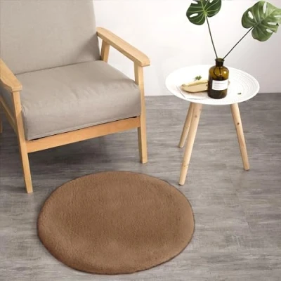 Abbildung von Teppich Wölkchen Fell Rund, Fellteppich Kunstfell Waschbar, Hasenfell, Kaninchenfell Sitzkissen Stuhlkissen Rund,Fell für Stühle, Stuhlauflage Braun Rund 45cm