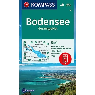 Abbildung von KOMPASS Wanderkarte 1c Bodensee Gesamtgebiet 1:75.000: 5in1 mit Panorama, Aktiv Guide, Detailkarten und Panorama inklusive Karte zur offline Verwendung in der App. Fahrradfahren.