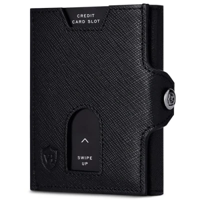 Abbildung von VON HEESEN Slim Wallet mit XXL Münzfach &amp; RFID Schutz Leder Geldbeutel Mini Geldbörse für Herren und Damen Kartenetui Echtleder Karten Portemonnaie klein Kreditkartenetui Camouflage Grau