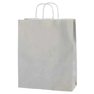 Abbildung von Thepaperbagstore 10 Papiertragetaschen, Recycelbar Und Wiederverwendbar, Mit Gedrehten Griffen, Hellgrau Mittelgroß 250x110x310mm