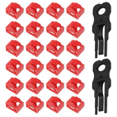Abbildung von YINETTECH RJ45 Port Lock Port/Staubblocker Staubschutzkappe Ethernet LAN Hub Anti Staub Abdeckung Stecker Kappe Blockout Schutz mit 2 Entfernungsschlüsseln Rot