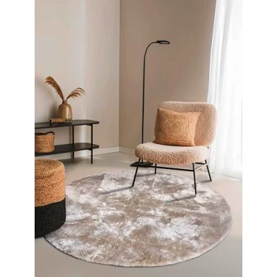 Abbildung von Elle Decoration Calida Teppich Rund Flauschiger Hochflor Wohnzimmerteppich Einfarbig Weich Pflegeleicht Langflor für Wohnzimmer, Esszimmer, Schlafzimmer, Kinderzimmer Creme, 200cm