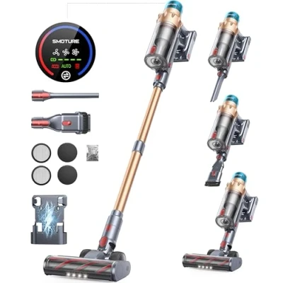Abbildung von Akku Staubsauger 45000Pa/550W/60Mins, Kabellos Selbststehender und Selbstladender, 4 in 1 Kabelloser mit Automatikmodus &amp; Anti Verhedderung für Tierhaare, Teppich, Hartboden