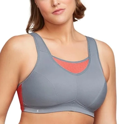 Abbildung von Glamorise Damen Hochleistungs Bustier Sport BH, Grau/Koralle,100H