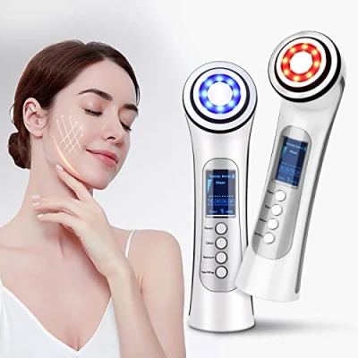 Abbildung von CARER BEAUTY Gesichtsmassagegerät Gegen Falten 5 in 1 Radiofrequenz Gerät Gesicht mit 2 LED Lichttherapie RF Vibration Ion für Anti Falten&amp;Aging Akne Entferne Gesichtpflege Tiefenreinigung