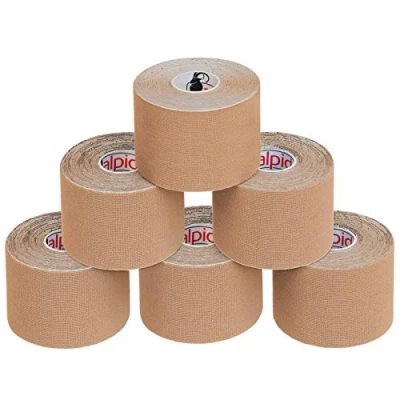 Abbildung von ALPIDEX Kinesiologie Tape 1/3/ 6/12 Rollen Viele Farben 5 m x cm Anwendungsbroschüre Elastisch Wasserfest Hautfreundlich Physio Muskel Set, Farbe:hautfarben, Menge:6